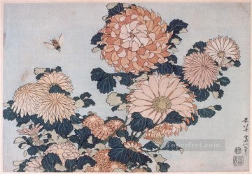  Chrysanthemums Art - chrysanthemums and horsefly Katsushika Hokusai Ukiyoe